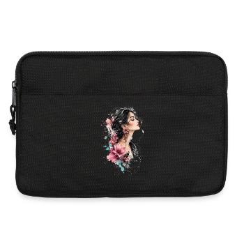 Profil de femme avec une boucle d’oreille fleurie - Sacoche pour ordinateur portable 13 pouces - noir - Devant