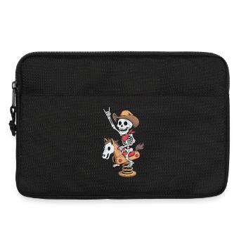 Skeleton cowboy on playground horse in retro style - Laptop bag 13" - black - Front