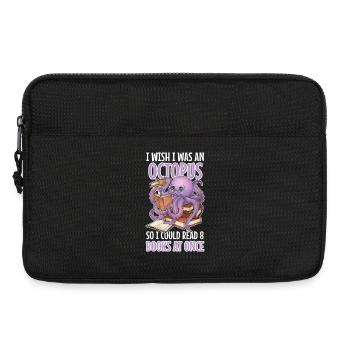 Lesender Oktopus im Bücherstapel Buch Geschenk - Laptoptasche 13" - Schwarz - Vorne