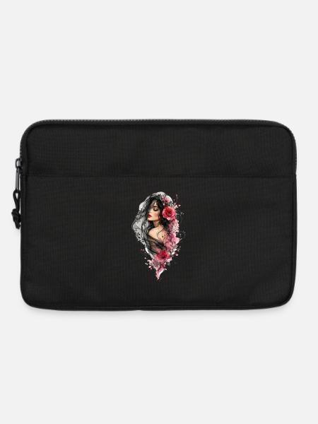 Frau mit schwarzem Schleier und Blüten - Laptoptasche 13" - Schwarz