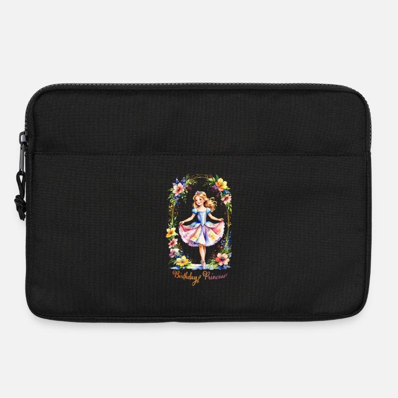 Aquarell-Geburtstagsprinzessin im Blütenrahmen - Laptoptasche 13" - Schwarz