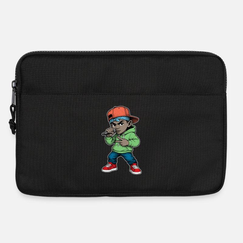 Junger Rapper-Junge mit Mikrofon - Laptoptasche 13" - Schwarz