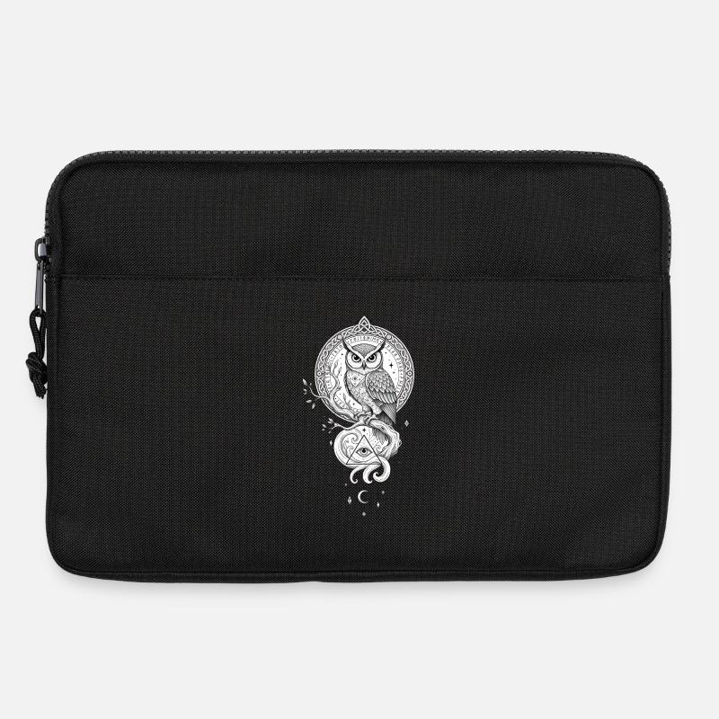 Nacht-Eulen-Mandala mit Dreiecks-Symbol - Laptoptasche 13" - Schwarz