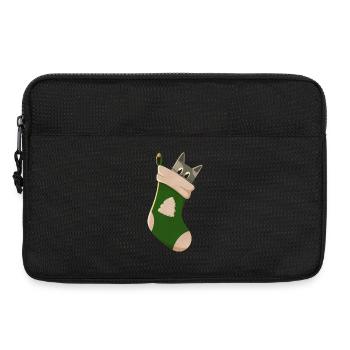Graue Katze in grünem Stiefel - Laptoptasche 13" - Schwarz - Vorne