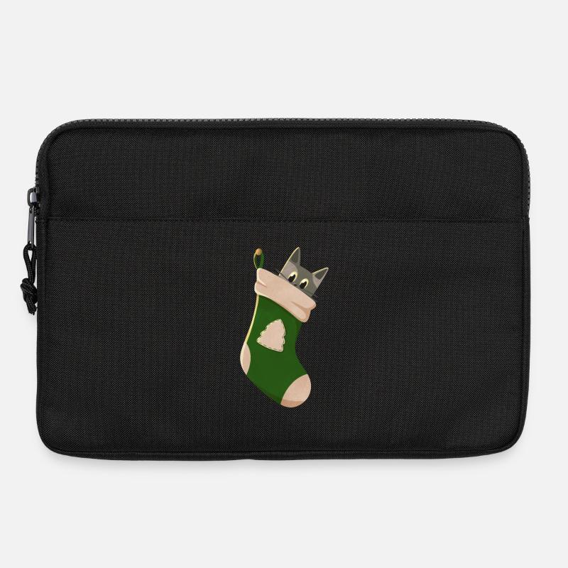 Graue Katze in grünem Stiefel - Laptoptasche 13" - Schwarz