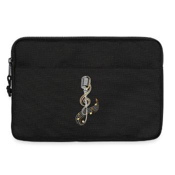 Microphone vintage avec clé de sol – Musique - Sacoche pour ordinateur portable 13 pouces - noir - Devant