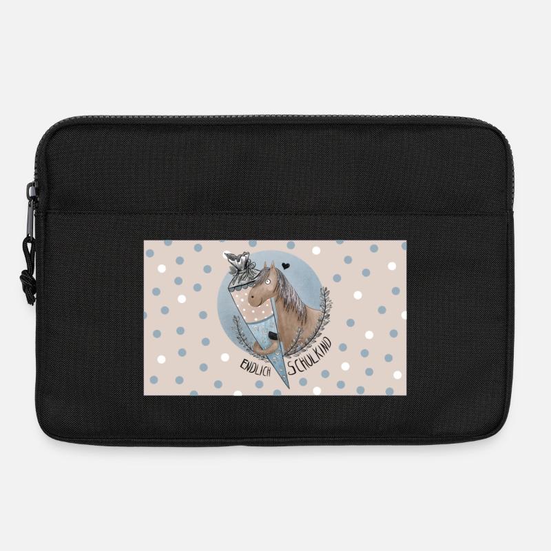 Endlich Schulkind Niedliches Pferd mit Schultüte - Laptoptasche 13" - Schwarz