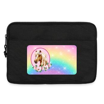 Horse with flowers and glitter rainbow - Laptop bag 13" - black - Front