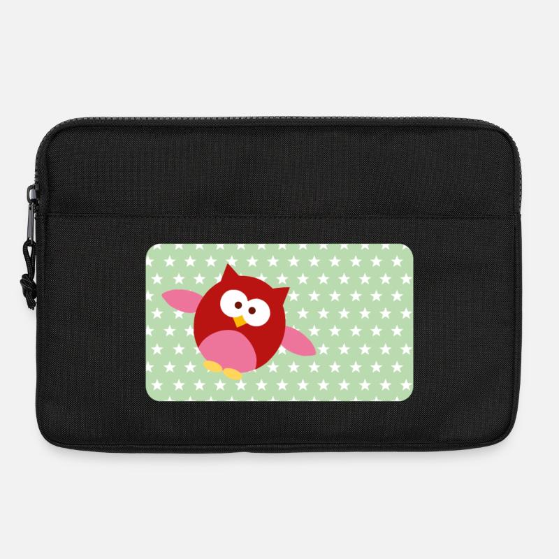 Lustige Eule mit Sternchen grün | personalisierbar - Laptoptasche 13" - Schwarz