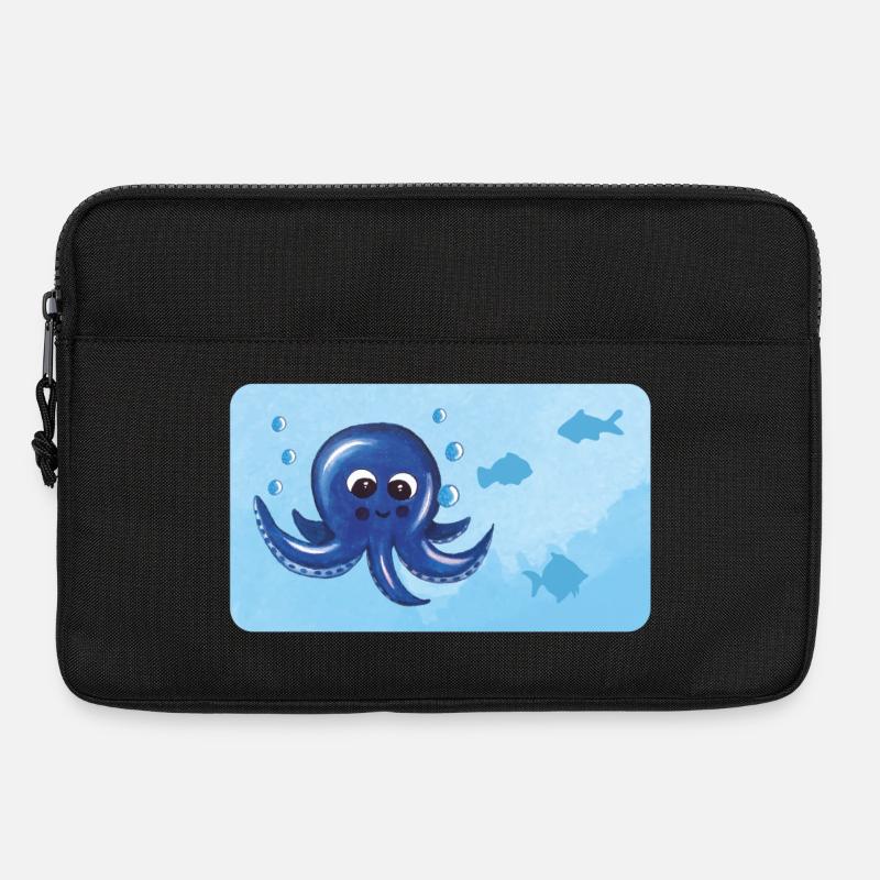 Lustiger Oktopus und Fische mit Luftblasen - Laptoptasche 13" - Schwarz