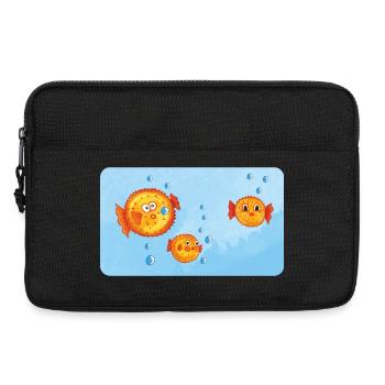 Poissons - Drôle de poisson-globe orange avec des bulles d’air - Sacoche pour ordinateur portable 13 pouces - noir - Devant