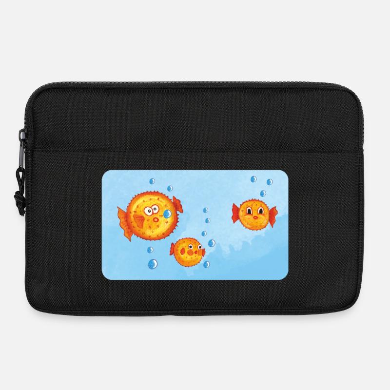 Fische - Lustige orange Kugelfische mit Luftblasen - Laptoptasche 13" - Schwarz