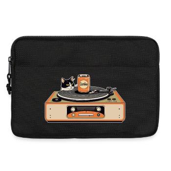 Retro Katze am Plattenspieler - Laptoptasche 13" - Schwarz - Vorne