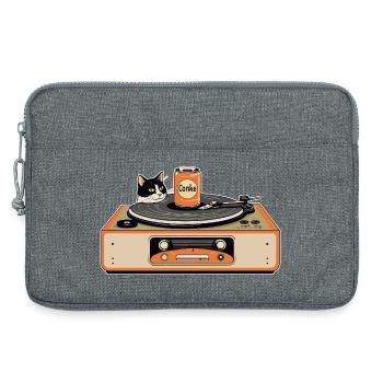 Chat rétro à la platine - Sacoche pour ordinateur portable 13 pouces - gris chiné - Devant
