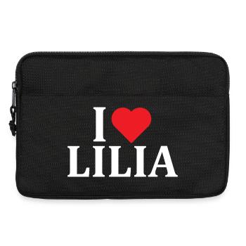 nom du t-shirt J’adore Lilia idée cadeau t-shirt - Sacoche pour ordinateur portable 13 pouces - noir - Devant