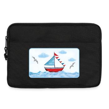 Blue sailboat on the sea - hand painted - Laptop bag 13" - black - Front