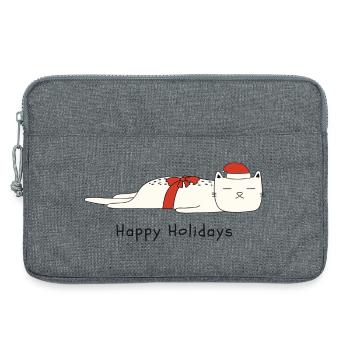 Drôle de chat Noël - Sacoche pour ordinateur portable 13 pouces - gris chiné - Devant