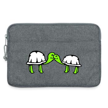 2 tortues se câlinant, un doux couple qui s'embrasse, une équipe amoureuse - Sacoche pour ordinateur portable 13 pouces - gris chiné - Devant