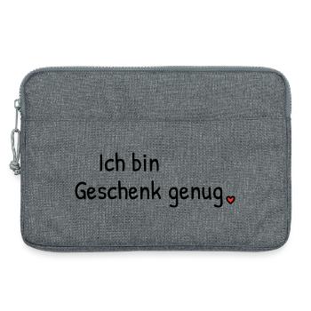 Ich bin Geschenk genug | Spruch mit Herz - Laptoptasche 13" - Grau meliert - Vorne