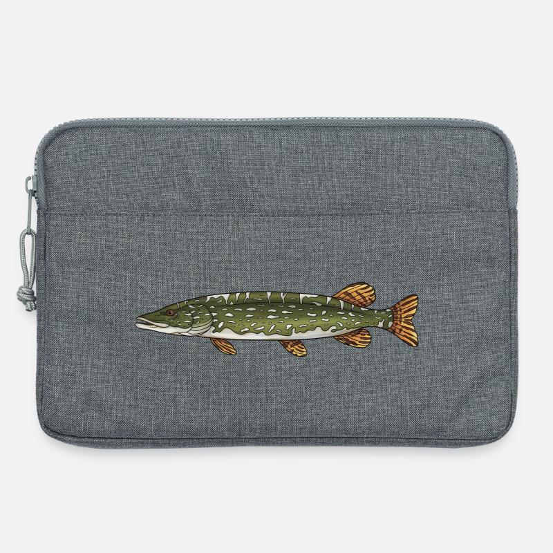Hecht-Raubfisch-Fischerei-Design - Laptoptasche 13" - Grau meliert