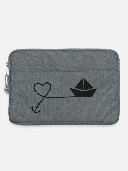 Papierboot Skizze – Segelboot mit Anker und Schnur - Laptoptasche 13" - Grau meliert