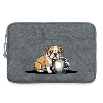 süße Bulldogge Welpe Hund mit Kaffeetasse Kawaii - Laptoptasche 13" - Grau meliert - Vorne