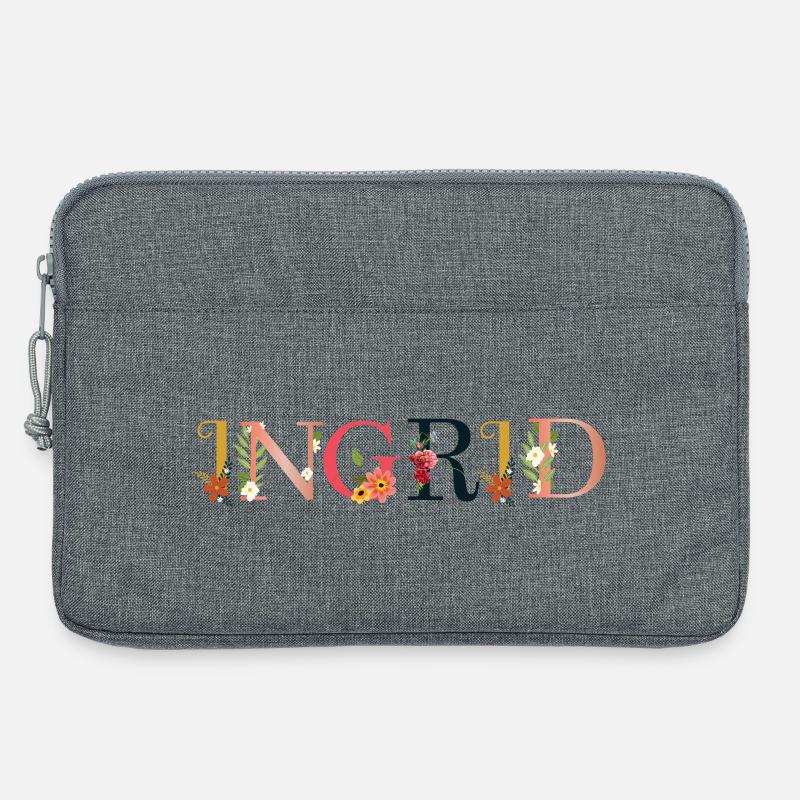 INGRID Name mit Blumen geschmückt - Laptoptasche 13" - Grau meliert