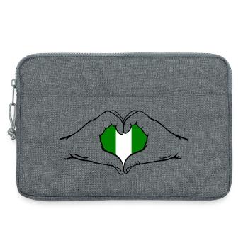 Drapeau du Nigeria en forme de coeur - Sacoche pour ordinateur portable 13 pouces - gris chiné - Devant