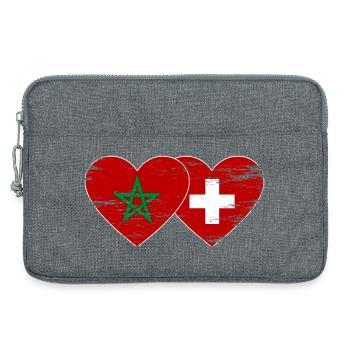 Marokko Schweiz Flagge Herz used - Laptoptasche 13" - Grau meliert - Vorne