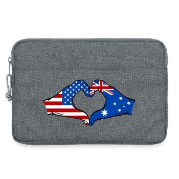 États-Unis, Australie, drapeau, main, forme de coeur - Sacoche pour ordinateur portable 13 pouces - gris chiné - Devant