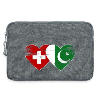 Schweiz Pakistan Flagge Herz used - Laptoptasche 13" - Grau meliert - Vorne