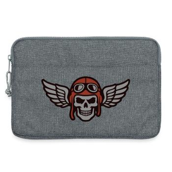 Logo de l’aile de crâne de motard - Sacoche pour ordinateur portable 13 pouces - gris chiné - Devant