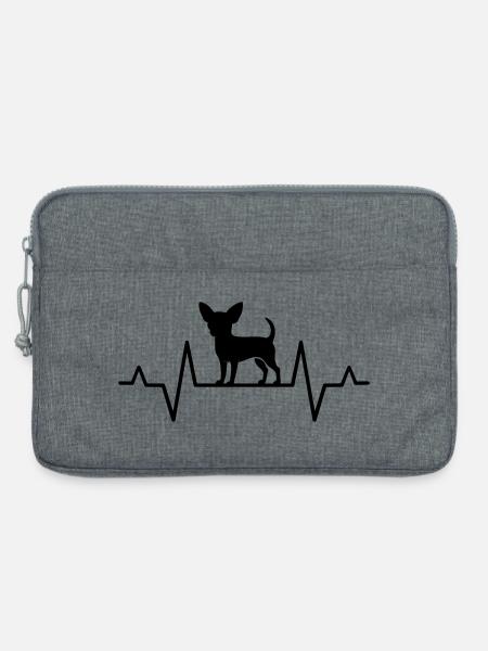 Motif Chihuahua silhouette with ECG heart line - Laptop bag 13" - heather grey