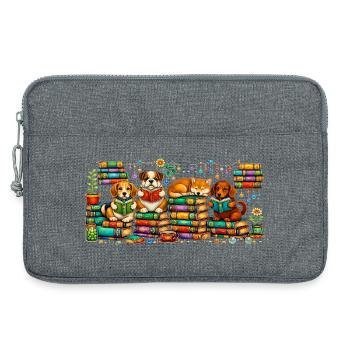 Lesende Hunde mit Bücherstapeln - Laptoptasche 13" - Grau meliert - Vorne