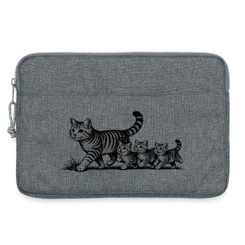Cat mother with 3 kittens black - Laptop bag 13" - heather grey - Front