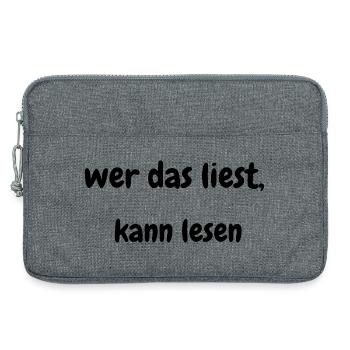 Wer das liest, kann lesen – Wortspiel Shirt - Laptoptasche 13" - Grau meliert - Vorne