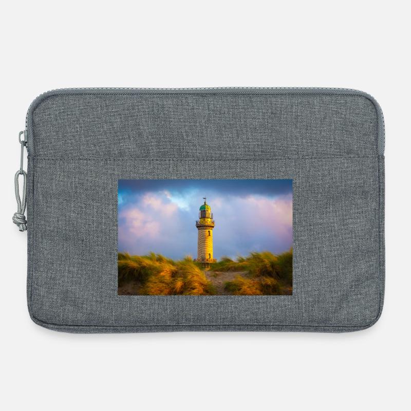 Leuchtturm Warnemünde am Abend - Laptoptasche 13" - Grau meliert