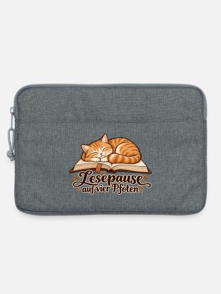 Katze auf dem Buch: Lesepause auf vier Pfoten - Laptoptasche 13" - Grau meliert