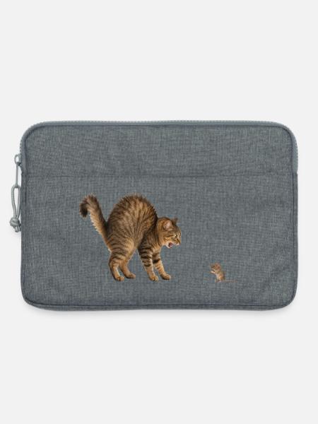 Katze und Maus | Lustiges Tiermotiv - Laptoptasche 13" - Grau meliert