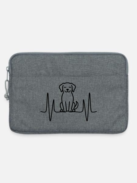 Hund Herzschlag Linienmotiv - Laptoptasche 13" - Grau meliert