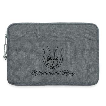 Hebamme mit Herz - personalisierbares Design - Laptoptasche 13" - Grau meliert - Vorne