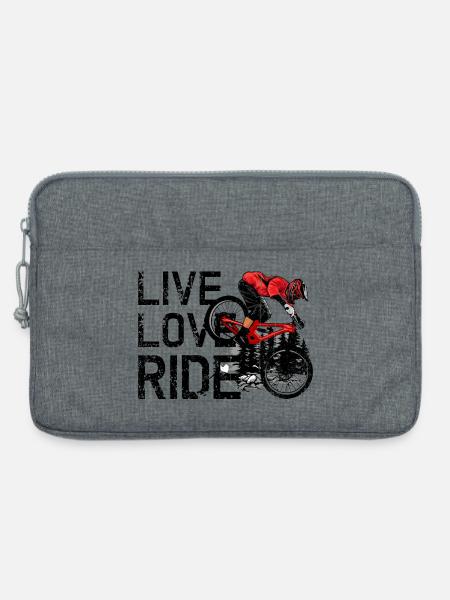 Roter MTB-Fahrer im dunklen Wald - Laptoptasche 13" - Grau meliert