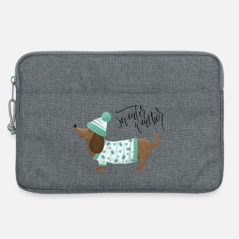 Dackel mit Pullover und Mütze - Sweater Weather - Laptoptasche 13" - Grau meliert