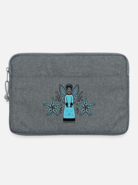 Türkiser Engel mit Sternenrahmen - Laptoptasche 13" - Grau meliert