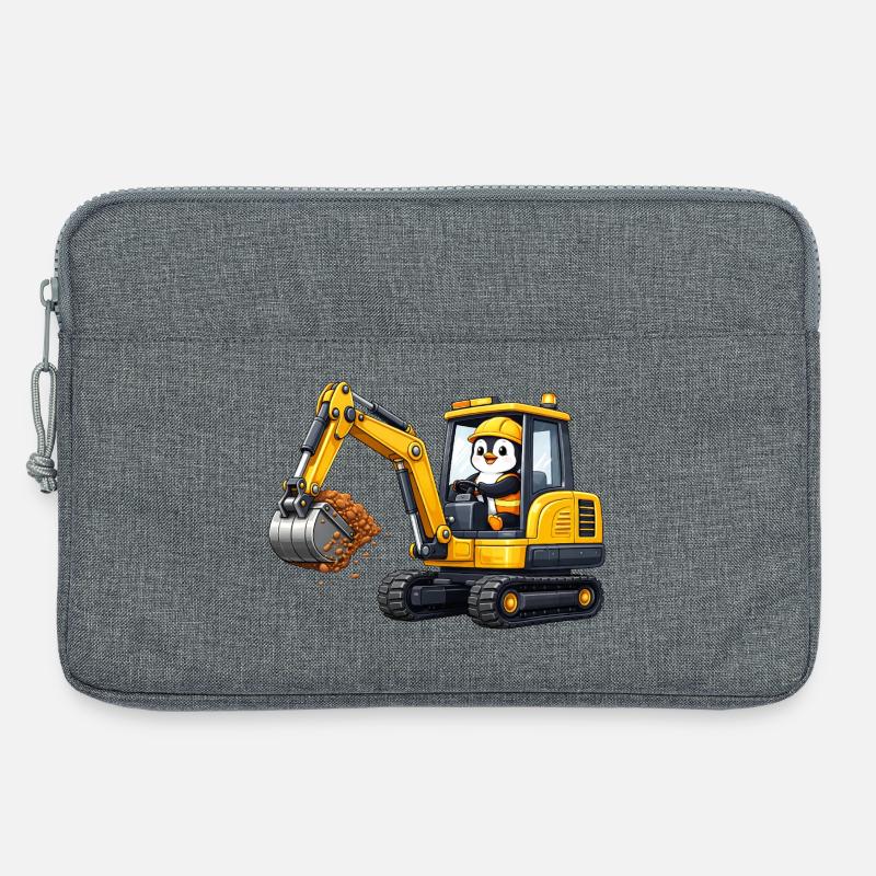 Süßer Pinguin Baggerfahrer Bauarbeiter Cartoon - Laptoptasche 13" - Grau meliert