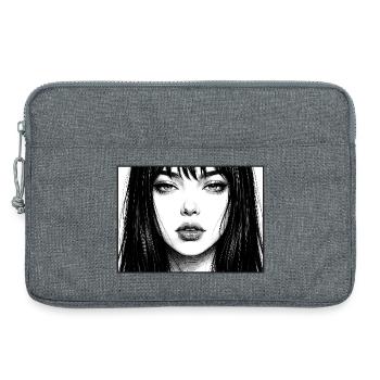 Portrait monochrome avec longs cheveux - Sacoche pour ordinateur portable 13 pouces - gris chiné - Devant