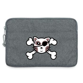 Patch de Crâne de chaton pirate - Sacoche pour ordinateur portable 13 pouces - gris chiné - Devant
