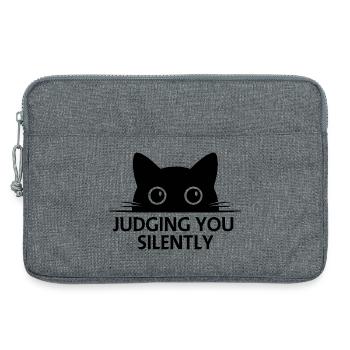 Dessin de la ligne de visage des chats noirs mignons - Sacoche pour ordinateur portable 13 pouces - gris chiné - Devant