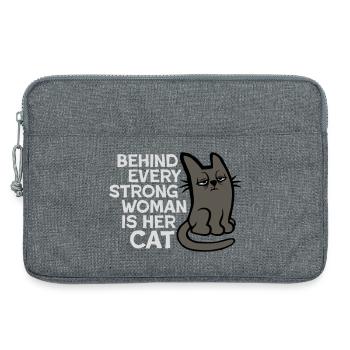 Cat Behind Every Strong Woman Annoyed Grumpy - Laptop bag 13" - heather grey - Front