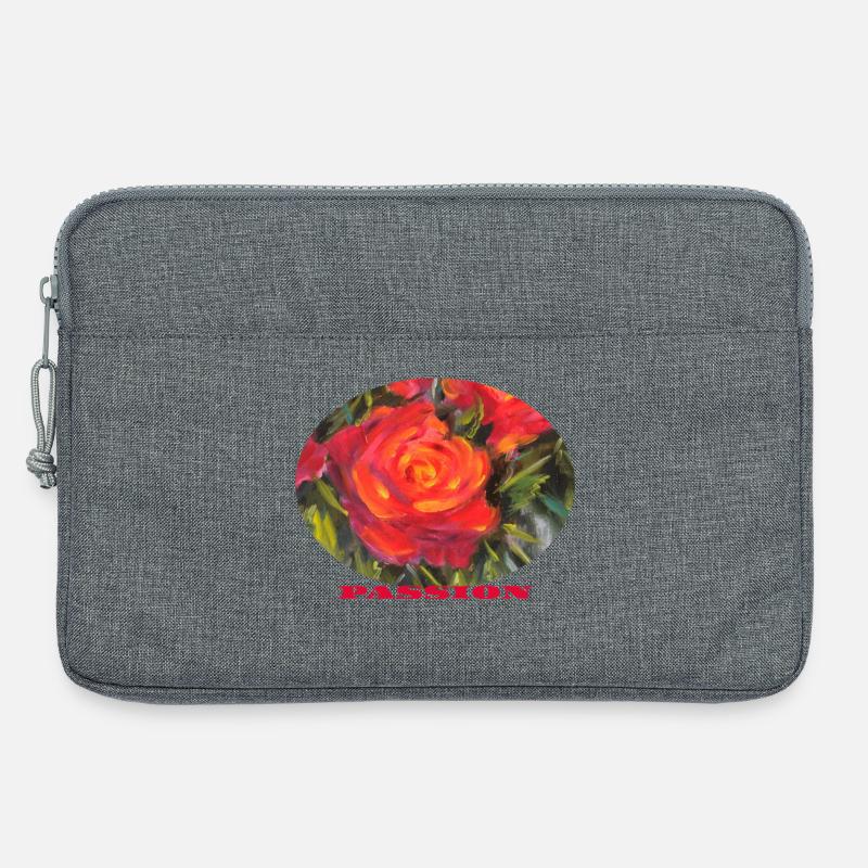 Leidenschaft – Leuchtend rote Rosen-Makro-Ellipse - Laptoptasche 13" - Grau meliert